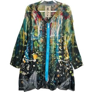 Fleur De Lis Sz M Long Sheer Full Zip Abstract Jacket Top Fairy Artsy Whimsy